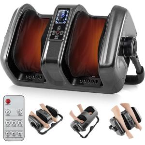 imageGiantex Foot Massager with Heat and Remote Control Calf Massager with 3 Massage Settings Timer Washable Cover Adjustable Stand Foot Massage Machine for Calf Arms Relax Gift for Women Men BlackGrey