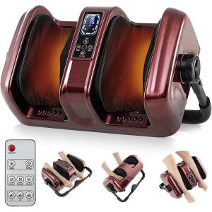 imageGiantex Foot Massager with Heat and Remote Control Calf Massager with 3 Massage Settings Timer Washable Cover Adjustable Stand Foot Massage Machine for Calf Arms Relax Gift for Women Men BlackRed