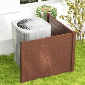 imageGiantex Outdoor Privacy Screen 2 Panels 48W x 48H Decorative Air Conditioner Fence Trash Can Enclosure with 3 Stakes Easy Assembly PVC Vinyl Picket Fences for Garden Patio Lawn WhiteBrown