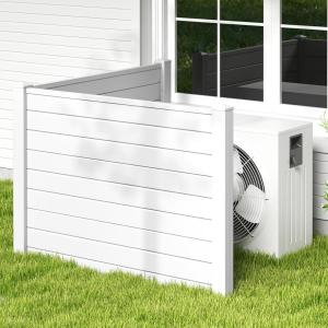 imageGiantex Outdoor Privacy Screen 2 Panels 48W x 48H Decorative Air Conditioner Fence Trash Can Enclosure with 3 Stakes Easy Assembly PVC Vinyl Picket Fences for Garden Patio Lawn WhiteWhite
