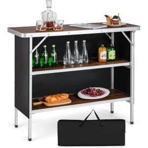 imageGiantex Portable Bar Table for Events Folding Mobile Bartending Station with Storage Shelves Removable Privacy Skirt Carrying Case for Parties Catering Trade Shows Coffee 435L x 345HCoffee