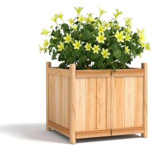 imageGiantex Raised Garden Bed Folding Wood Planter for Vegetable Flower Outdoor Elevated Planting Boxes Folding Plant Container Patio Lawn Garden Backyard Easy Assembly 15quot Lx15 Wx14 HBeige