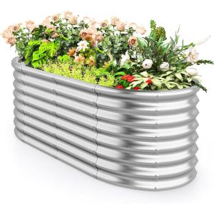 imageGiantex Raised Garden Bed Planter for Flower Vegetables Outdoor Plant Box Patio Backyard Easy Assembly 485Lx485Wx12H BrownSilver