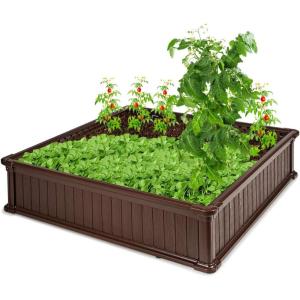imageGiantex Raised Garden Bed Planter for Flower Vegetables Outdoor Plant Box Patio Backyard Easy Assembly 485Lx485Wx12H WhiteBrown