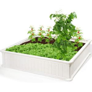 imageGiantex Raised Garden Bed Planter for Flower Vegetables Outdoor Plant Box Patio Backyard Easy Assembly 485Lx485Wx12H WhiteWhite