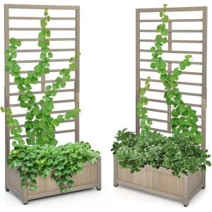 imageGiantex Set of 2 Raised Garden Bed with Trellis Wood Planter Box for Flower Climbing Standing Vertical Indoor Outdoor Plant Container for Garden Balcony Patio Yard Porch 315quotx16quotx68quot2