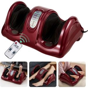 imageGiantex Shiatsu Foot Massager Machine for Feet Leg Calf Ankle Relieve Pain Spa Gift Deep Kneading Rolling Massage Electric Shiatsu Foot Massager wRemote 4 Modes BlackBurgundy