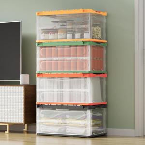 imageGiantex Storage Bins with Lids  80 Gal Total Capacity 4 Pack Stackable Collapsible Storage Boxes with Side Handles Foldable Plastic Containers for Pantry Office School Dorm Organizer 4 Colors80 Gal 4 Pack