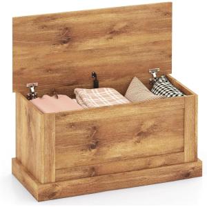 imageGiantex Storage Chest with Safety Metal Hinges FlipTop Tool Bookcase Trunk 355quotx16quotx18quot LiftTop Organizer Box Storage Shoe Bench for Bedroom Living Room Entryway OakOak