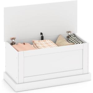 imageGiantex Storage Chest with Safety Metal Hinges FlipTop Tool Bookcase Trunk 355quotx16quotx18quot LiftTop Organizer Box Storage Shoe Bench for Bedroom Living Room Entryway OakWhite