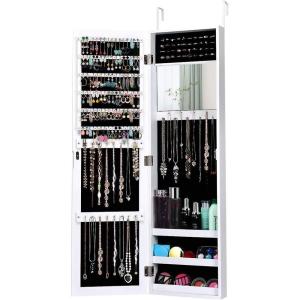 imageGiantex Wall Door Mounted Mirrored Jewelry Cabinet Jewelry Armoire Storage Organizer with Full Length Mirror Jewelry Cabinets White