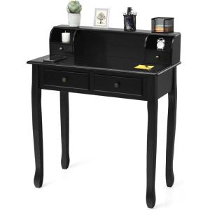 imageGiantex Writing Desk with 4 Drawers Removable Floating Organizer 2Tier Mission Home Computer Vanity Desk for Apartment Small Space WhiteBlack