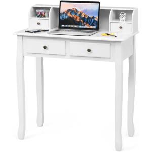 imageGiantex Writing Desk with 4 Drawers Removable Floating Organizer 2Tier Mission Home Computer Vanity Desk for Apartment Small Space WhiteWhite