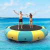 imageGiantex 10Ft 12Ft 15Ft Inflatable Water Trampoline Floating Rebounder Trampoline with 500W Blower and 3Step Rope Ladder Kids Adults Recreational Water Trampoline for Pool LakeYellow Green