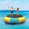 imageGiantex 10Ft 12Ft 15Ft Inflatable Water Trampoline Floating Rebounder Trampoline with 500W Blower and 3Step Rope Ladder Kids Adults Recreational Water Trampoline for Pool LakeYellow Green