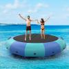 imageGiantex 10Ft 12Ft 15Ft Inflatable Water Trampoline Floating Rebounder Trampoline with 500W Blower and 3Step Rope Ladder Kids Adults Recreational Water Trampoline for Pool LakeBlue Green