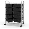 imageGiantex 15 Drawers Rolling Cart Classroom Organizers Storage Cart with Wheels for Teacher Office Home School Supplies Tool Craft Art Paper Green GradientBlack
