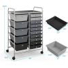 imageGiantex 15 Drawers Rolling Cart Classroom Organizers Storage Cart with Wheels for Teacher Office Home School Supplies Tool Craft Art Paper Green GradientGray  Black