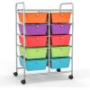 imageGiantex 15 Drawers Rolling Cart Classroom Organizers Storage Cart with Wheels for Teacher Office Home School Supplies Tool Craft Art Paper Green GradientRainbow