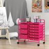 imageGiantex 15 Drawers Rolling Cart Classroom Organizers Storage Cart with Wheels for Teacher Office Home School Supplies Tool Craft Art Paper Green GradientHot Pink