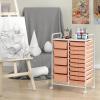 imageGiantex 15 Drawers Rolling Cart Classroom Organizers Storage Cart with Wheels for Teacher Office Home School Supplies Tool Craft Art Paper Green GradientPeach Fuzz