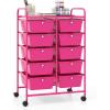 imageGiantex 15 Drawers Rolling Cart Classroom Organizers Storage Cart with Wheels for Teacher Office Home School Supplies Tool Craft Art Paper Green GradientHot Pink