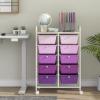 imageGiantex 15 Drawers Rolling Cart Classroom Organizers Storage Cart with Wheels for Teacher Office Home School Supplies Tool Craft Art Paper Green GradientPurple Gradient