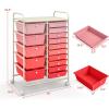imageGiantex 15 Drawers Rolling Cart Classroom Organizers Storage Cart with Wheels for Teacher Office Home School Supplies Tool Craft Art Paper Green GradientPink  Red