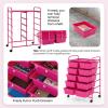 imageGiantex 15 Drawers Rolling Cart Classroom Organizers Storage Cart with Wheels for Teacher Office Home School Supplies Tool Craft Art Paper Green GradientHot Pink