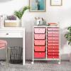 imageGiantex 15 Drawers Rolling Cart Classroom Organizers Storage Cart with Wheels for Teacher Office Home School Supplies Tool Craft Art Paper Green GradientPink  Red
