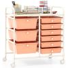imageGiantex 15 Drawers Rolling Cart Classroom Organizers Storage Cart with Wheels for Teacher Office Home School Supplies Tool Craft Art Paper Green GradientPeach Fuzz