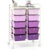 imageGiantex 15 Drawers Rolling Cart Classroom Organizers Storage Cart with Wheels for Teacher Office Home School Supplies Tool Craft Art Paper Green GradientPurple Gradient