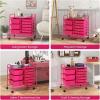 imageGiantex 15 Drawers Rolling Cart Classroom Organizers Storage Cart with Wheels for Teacher Office Home School Supplies Tool Craft Art Paper Green GradientHot Pink