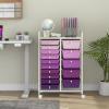 imageGiantex 15 Drawers Rolling Cart Classroom Organizers Storage Cart with Wheels for Teacher Office Home School Supplies Tool Craft Art Paper Green GradientPurple Gradient
