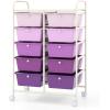 imageGiantex 15 Drawers Rolling Cart Classroom Organizers Storage Cart with Wheels for Teacher Office Home School Supplies Tool Craft Art Paper Green GradientPurple Gradient