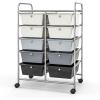 imageGiantex 15 Drawers Rolling Cart Classroom Organizers Storage Cart with Wheels for Teacher Office Home School Supplies Tool Craft Art Paper Green GradientGray Gradient