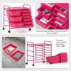 imageGiantex 15 Drawers Rolling Cart Classroom Organizers Storage Cart with Wheels for Teacher Office Home School Supplies Tool Craft Art Paper Green GradientHot Pink