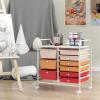 imageGiantex 15 Drawers Rolling Cart Classroom Organizers Storage Cart with Wheels for Teacher Office Home School Supplies Tool Craft Art Paper Green GradientMacaron Multicolor