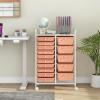 imageGiantex 15 Drawers Rolling Cart Classroom Organizers Storage Cart with Wheels for Teacher Office Home School Supplies Tool Craft Art Paper Green GradientPeach Fuzz