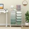 imageGiantex 15 Drawers Rolling Cart Classroom Organizers Storage Cart with Wheels for Teacher Office Home School Supplies Tool Craft Art Paper Green GradientGreen Gradient