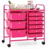 imageGiantex 15 Drawers Rolling Cart Classroom Organizers Storage Cart with Wheels for Teacher Office Home School Supplies Tool Craft Art Paper Green GradientHot Pink