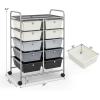 imageGiantex 15 Drawers Rolling Cart Classroom Organizers Storage Cart with Wheels for Teacher Office Home School Supplies Tool Craft Art Paper Green GradientGray Gradient