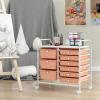 imageGiantex 15 Drawers Rolling Cart Classroom Organizers Storage Cart with Wheels for Teacher Office Home School Supplies Tool Craft Art Paper Green GradientPeach Fuzz