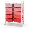 imageGiantex 15 Drawers Rolling Cart Classroom Organizers Storage Cart with Wheels for Teacher Office Home School Supplies Tool Craft Art Paper Green GradientPink Gradient