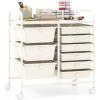 imageGiantex 15 Drawers Rolling Cart Classroom Organizers Storage Cart with Wheels for Teacher Office Home School Supplies Tool Craft Art Paper Green GradientIvory