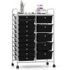 imageGiantex 15Drawer Organizer Cart Office School Storage Cart Rolling Drawer Cart for Tools Scrapbook Paper MulticolorBlack
