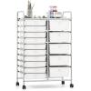 imageGiantex 15Drawer Organizer Cart Office School Storage Cart Rolling Drawer Cart for Tools Scrapbook Paper MulticolorIvory
