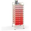 imageGiantex 15Drawer Organizer Cart Office School Storage Cart Rolling Drawer Cart for Tools Scrapbook Paper MulticolorRed