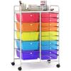 imageGiantex 15Drawer Organizer Cart Office School Storage Cart Rolling Drawer Cart for Tools Scrapbook Paper MulticolorRedOrangeGreenBluePurple
