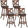 imageGiantex 24 Bar Stools Set of 2 360 Swivel Counter Height Stools with Back Solid Rubber Wood Frame Leather Padded Seat Vintage Upholstered Armless Farmhouse Barstools for Kitchen Island Home Bar2